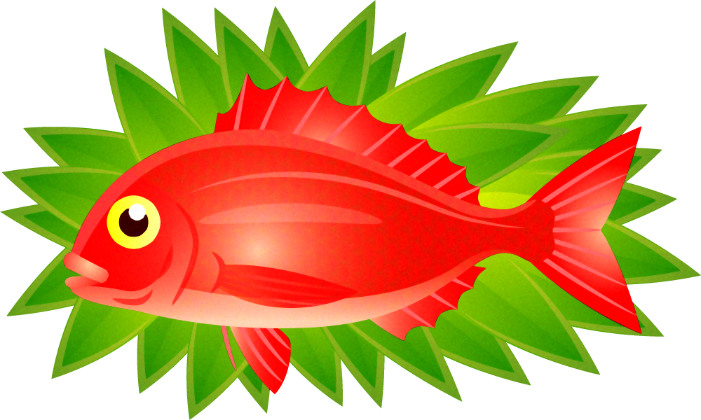 竹の葉の上の鯛イラスト
