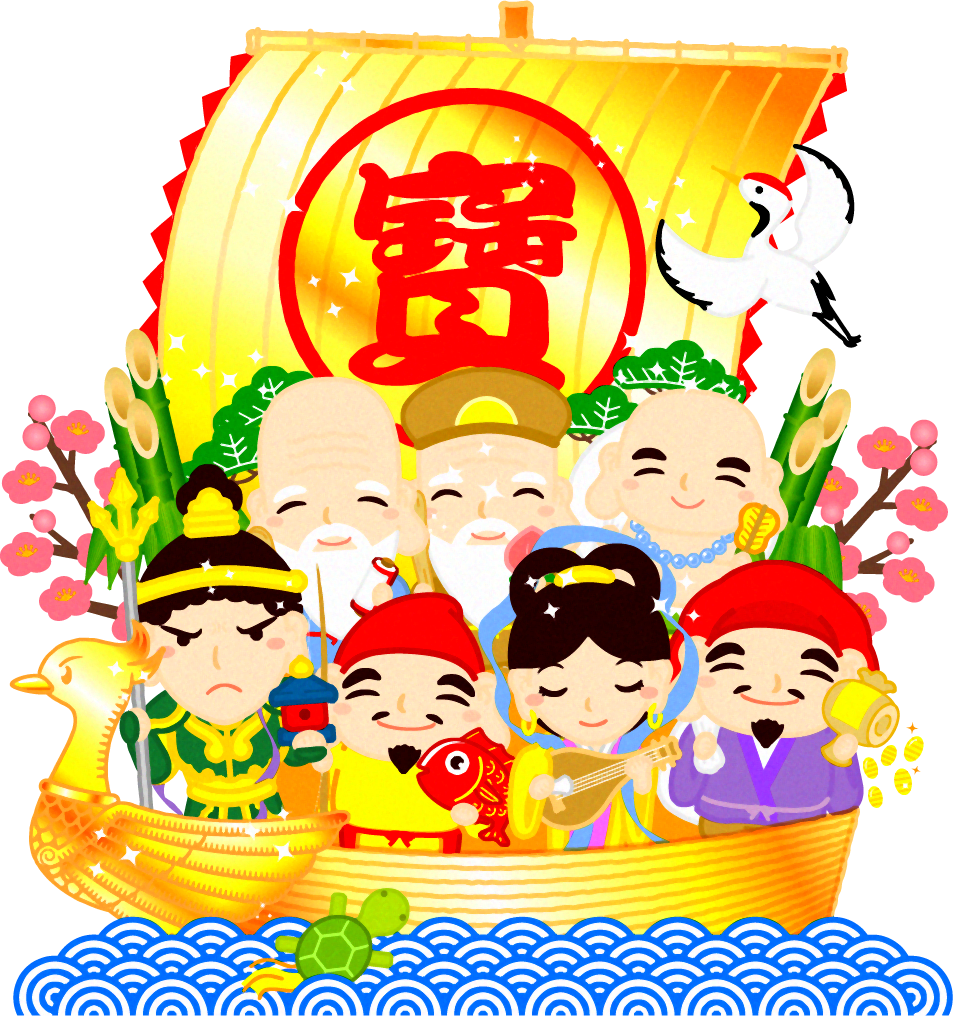 宝船に乗った七福神イラスト