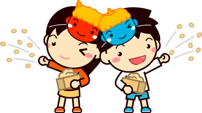 豆まきをする子供たちのイラスト