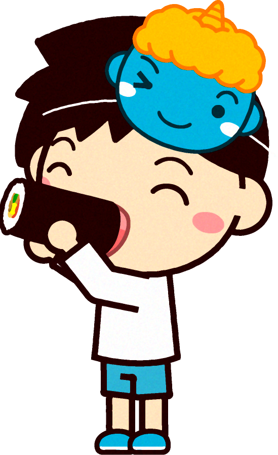 恵方巻きを食べる男の子のイラスト