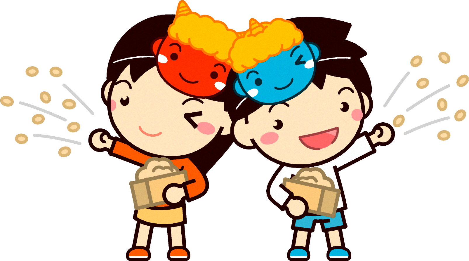 豆まきをする子供たちのイラスト