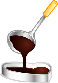 チョコをハート型に流し込むイラスト