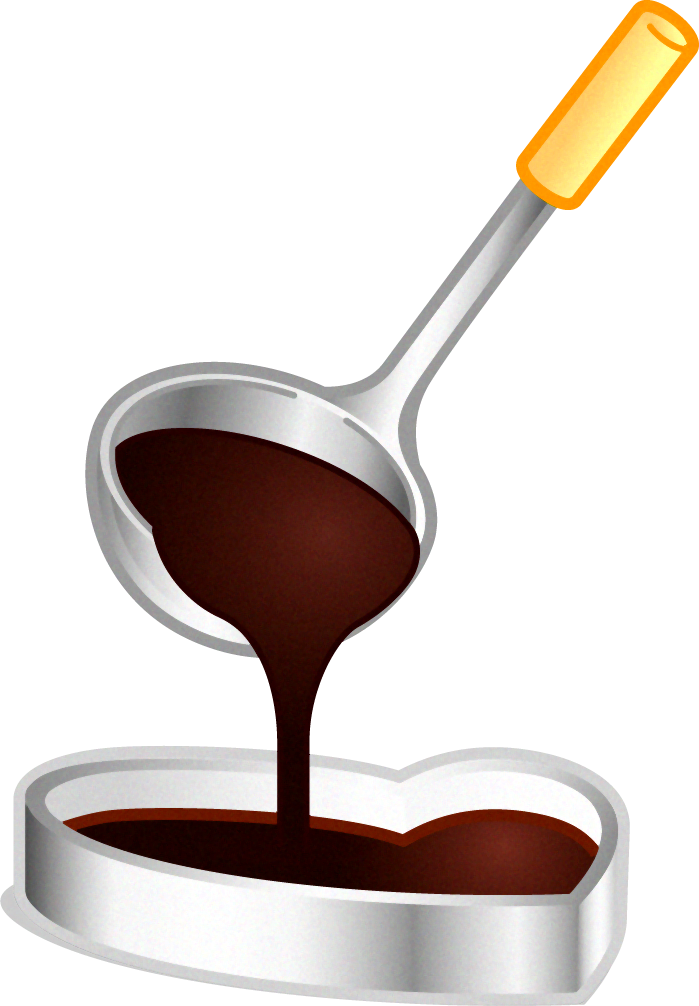 チョコをハート型に流し込むイラスト