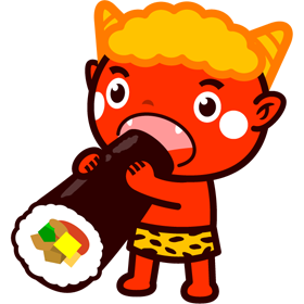 恵方巻にかぶりつこうとしている鬼のイラスト