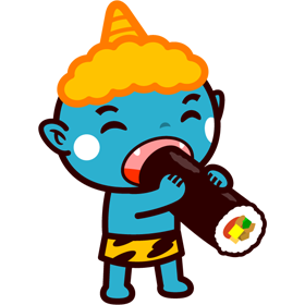 恵方巻にかぶりつこうとしている鬼のイラスト2