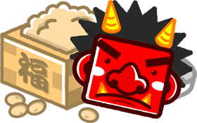 節分豆と赤鬼のお面イラスト