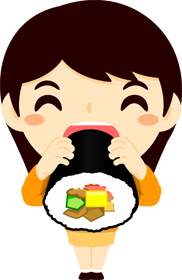 恵方巻きを食べるイラスト_女の子