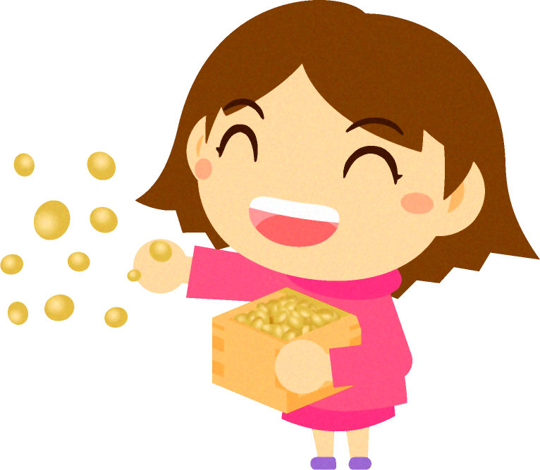 節分の日に豆まきをする女の子のイラスト