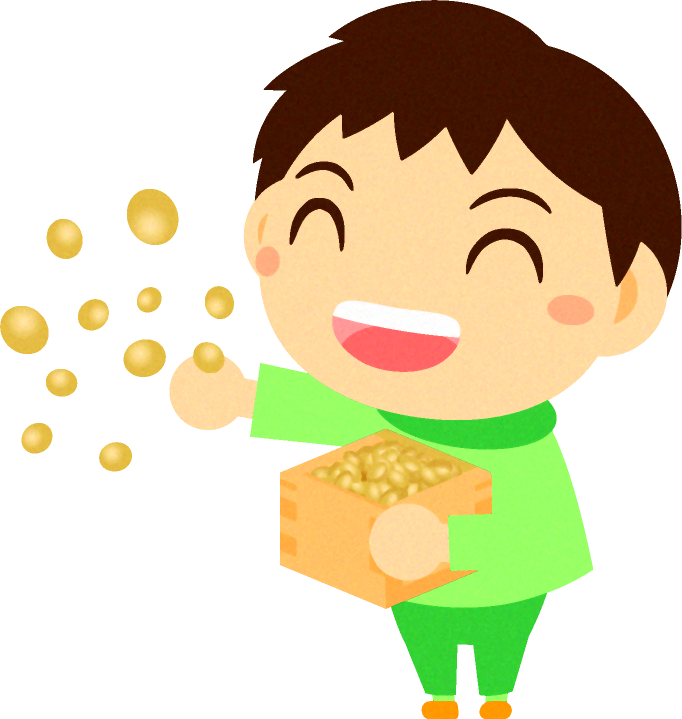 節分の日に豆まきをする男の子のイラスト