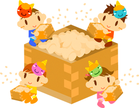 節分豆と子供達のイラスト