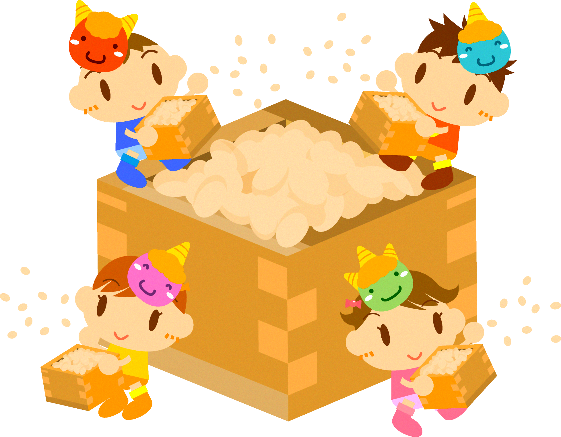 節分豆と子供達のイラスト