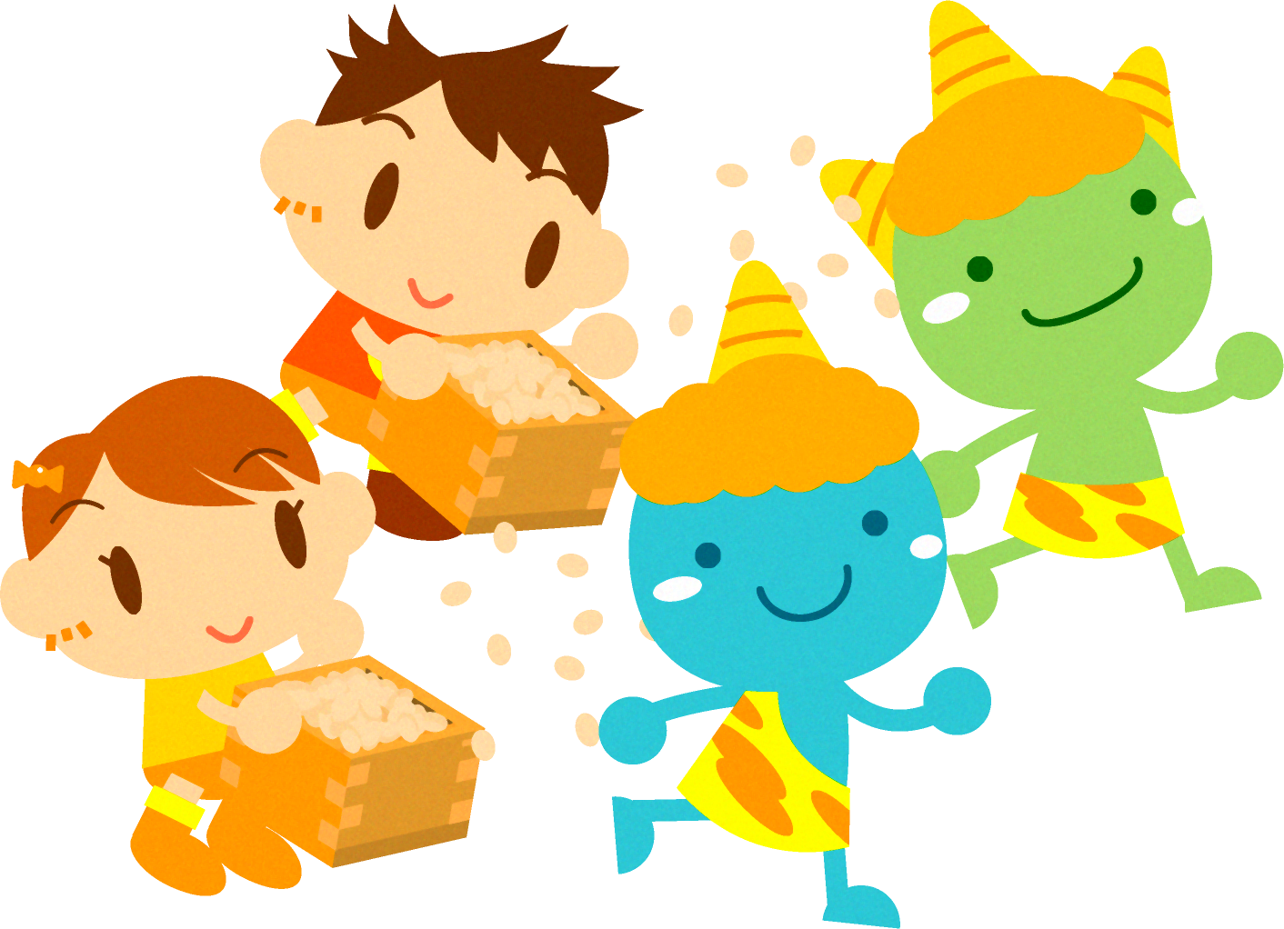 楽しく豆まき、「鬼は外、福は内」イラスト3