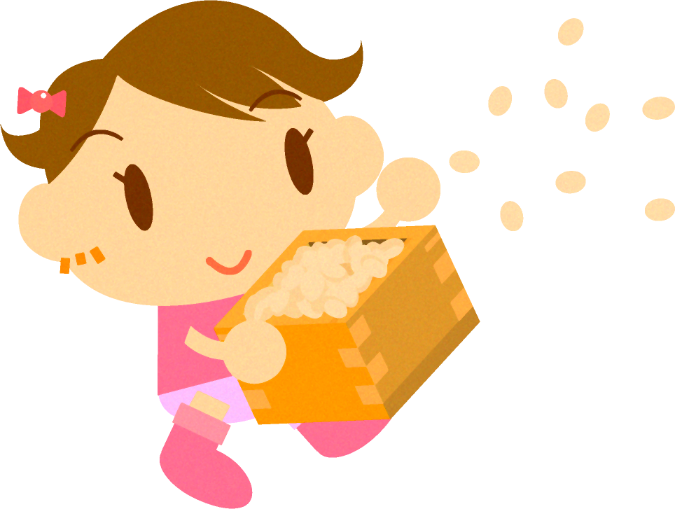 豆まきをしている女の子のイラスト