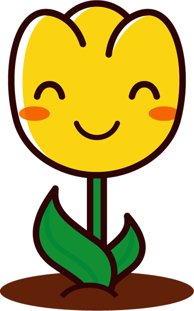 笑っているチューリップのイラスト/黄色/モノクロ