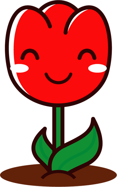笑っているチューリップのイラスト/赤/モノクロ