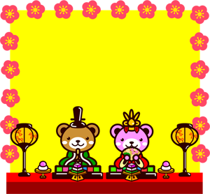 クマのひな祭りフレームのイラスト/梅ライン