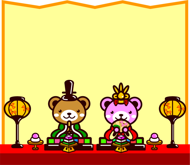 クマのひな祭りフレームのイラスト/梅ライン