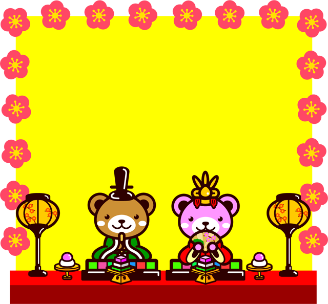 クマのひな祭りフレームのイラスト/梅ライン