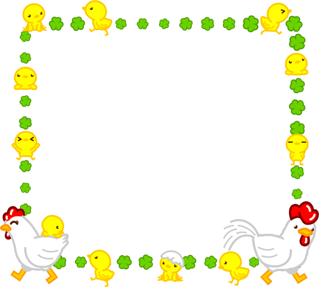 鶏とヒヨコのお散歩フレームのイラスト