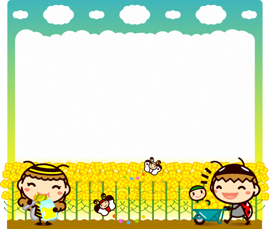 菜の花フレームのイラスト/ミツバチたち2