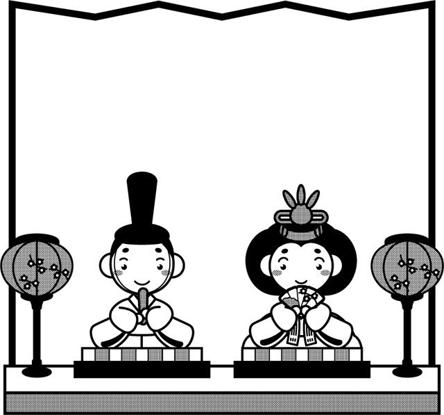 ひな祭りフレームのイラスト/屏風/モノクロ