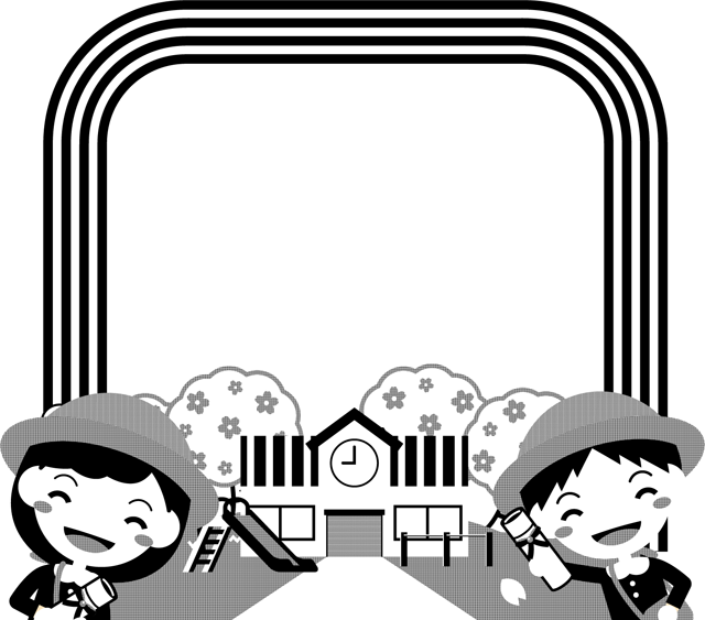 卒園フレームのイラスト/モノクロ