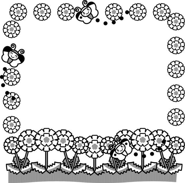 春が来たフレームのイラスト/タンポポ/モノクロ
