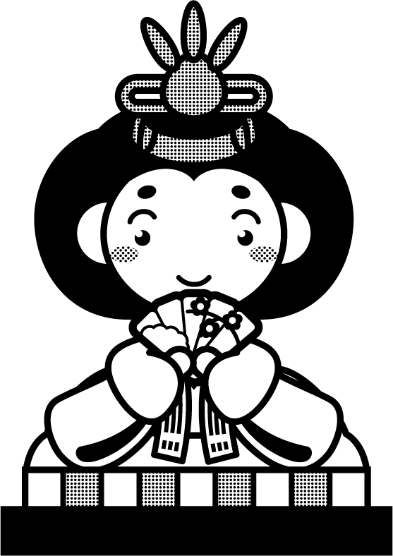 お雛様イラスト/台座付/モノクロ