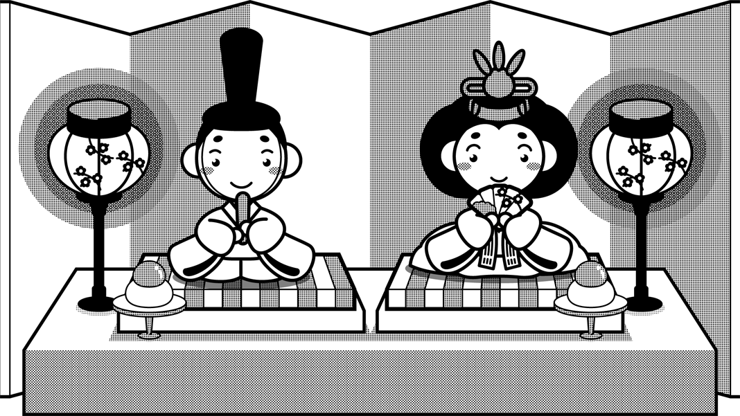ひな祭りのイラスト/人形/モノクロ