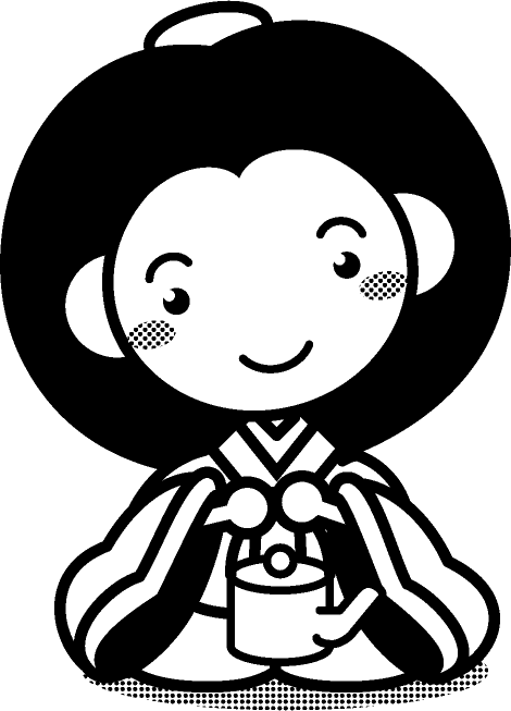 三人官女イラスト/提子を持つ/モノクロ