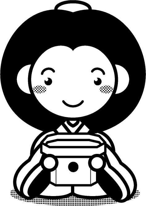 三人官女イラスト/島台を持つ/モノクロ