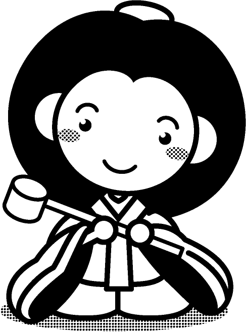 三人官女イラスト/長柄を持つ/モノクロ