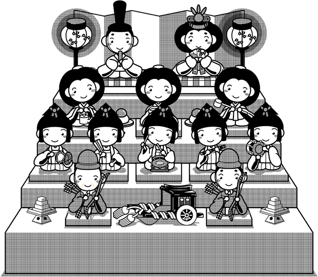 ひな祭りイラスト/4段飾り/モノクロ