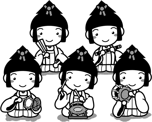 五人囃子イラスト/モノクロ