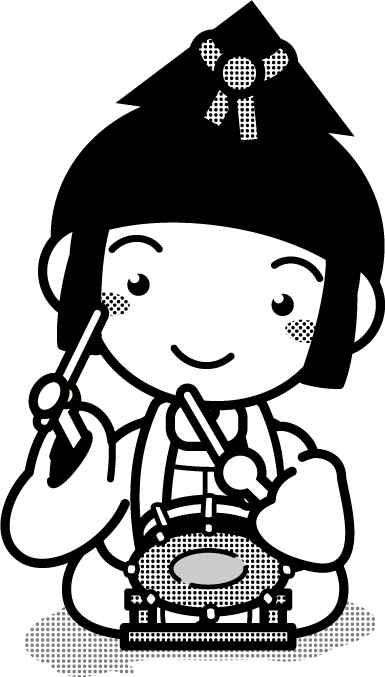 五人囃子イラスト/太鼓/モノクロ