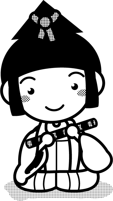 五人囃子イラスト/笛/モノクロ