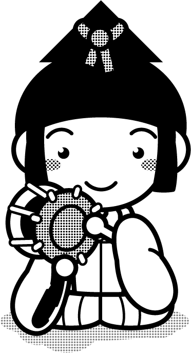 五人囃子イラスト/小鼓大鼓/モノクロ