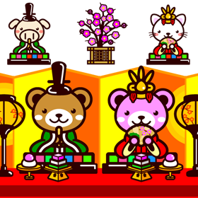 ひな祭と動物りイラスト