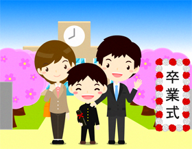 卒業式と男の子と両親イラスト