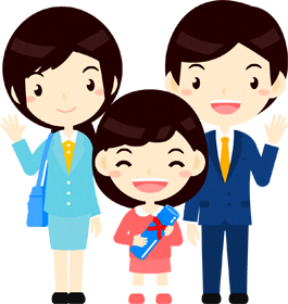 男の子と両親のイラスト/卒業式