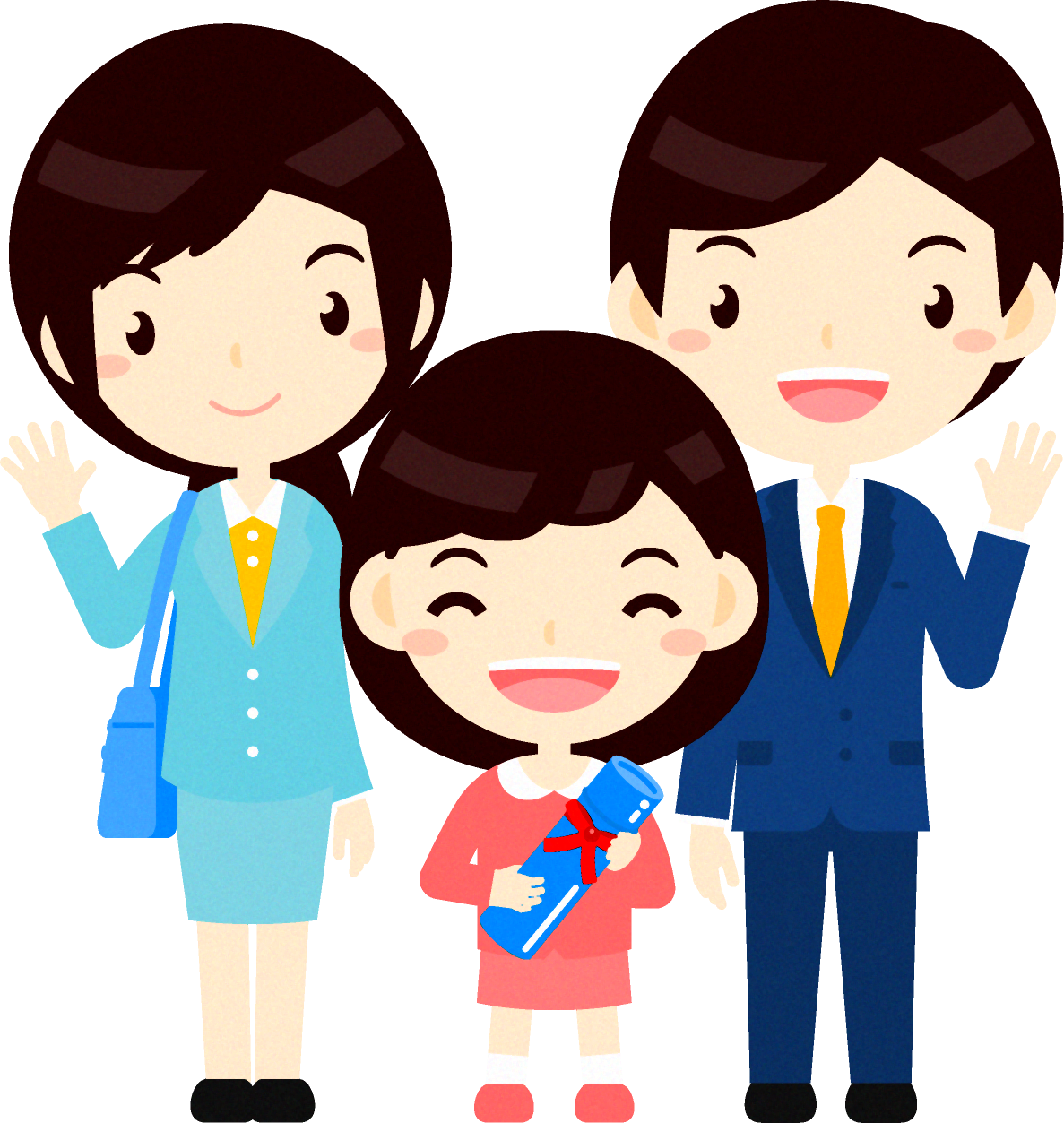 卒業式と女の子と両親イラスト