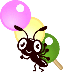花見団子を背負ったアリのイラスト