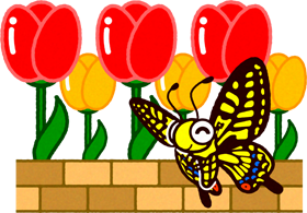 チューリップとアゲハチョウのイラスト