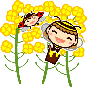 菜の花とかわいい虫のイラスト