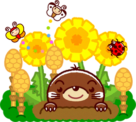 春、地面に顔を出したモグラのイラスト