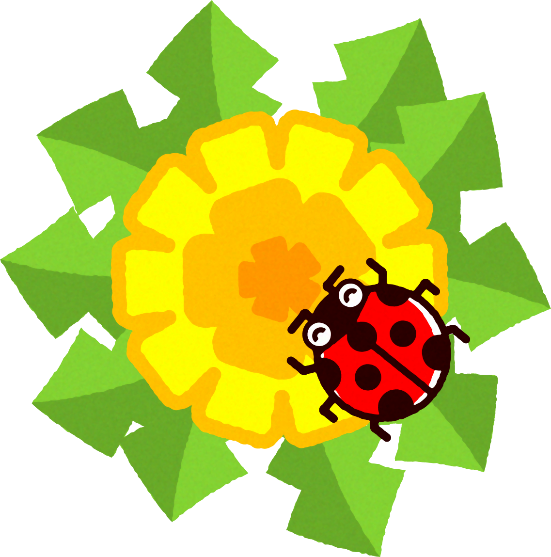 タンポポとてんとう虫のイラスト