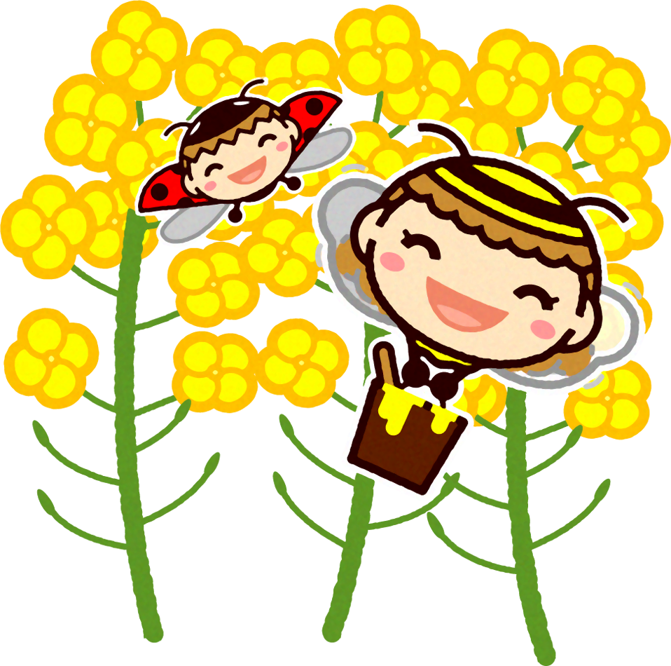 菜の花とかわいい虫のイラスト