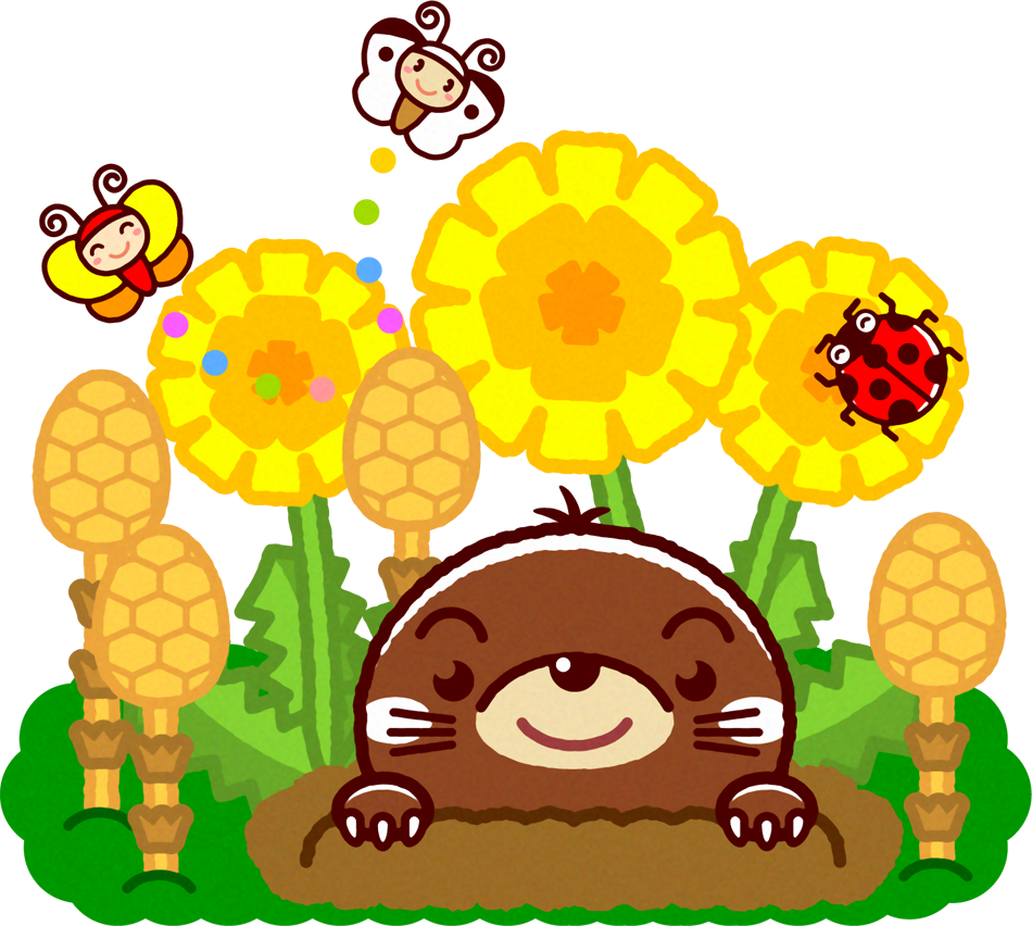 春、地面に顔を出したモグラのイラスト