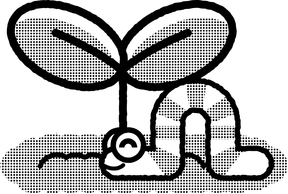 植物の芽と芋虫のイラスト/モノクロ