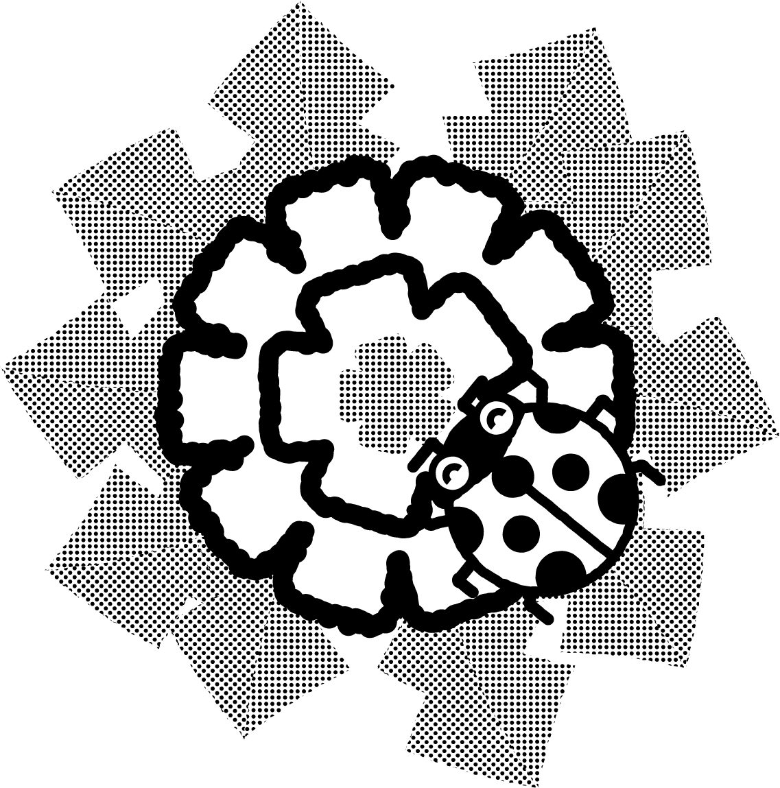 タンポポとてんとう虫のイラスト/モノクロ